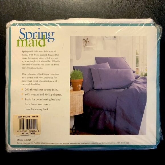 Springmaid Twin Flat Sheet White No-Iron Percale 200 Thread Count Vintage New - Picture 2 of 2